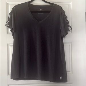 Adrienne Vittadini Gray Relaxed Cut Out Tee